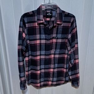 Hollister Pink and Black Checkered Flannel Shirt